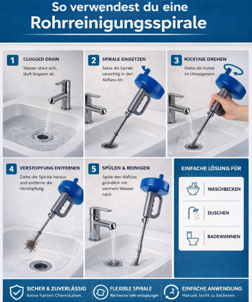 Eine einfache Schritt-für-Schritt Anleitung zur Reinigung verstopfter Abflüsse im W!GO Store.