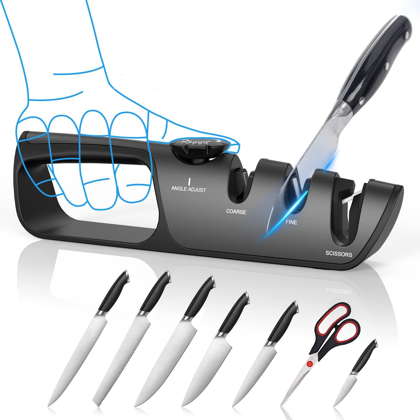 messerschärfer, anwendung, küchenmesser, schere