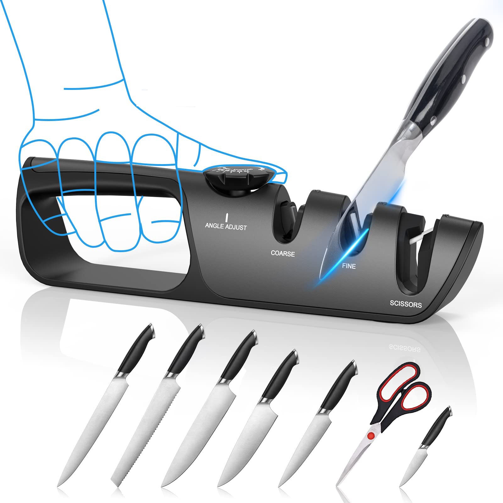 messerschärfer, anwendung, küchenmesser, schere