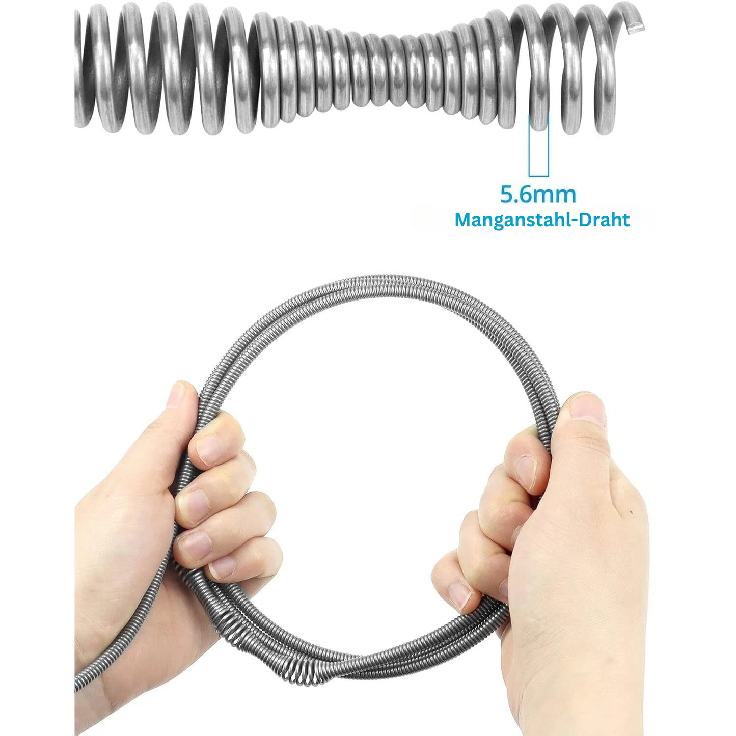 5,6 mm Manganstahl-Draht, flexible Rohrreinigungs-Spirale, robustes Spiralkabel, geeignet zur Entfernung von Verstopfungen in Abflüssen und Rohren